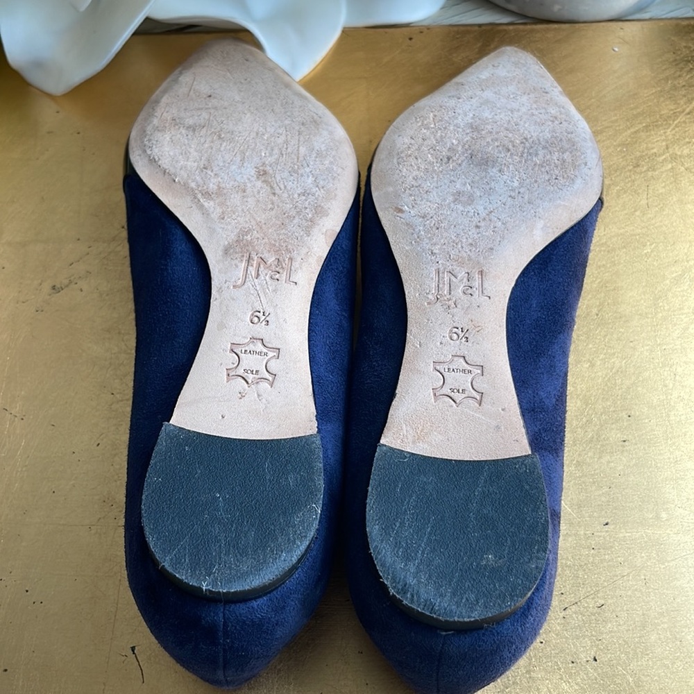 J. McLaughlin Mallory Flats in Navy Suede with Tortoise Shell Detail - Picture 14 of 14